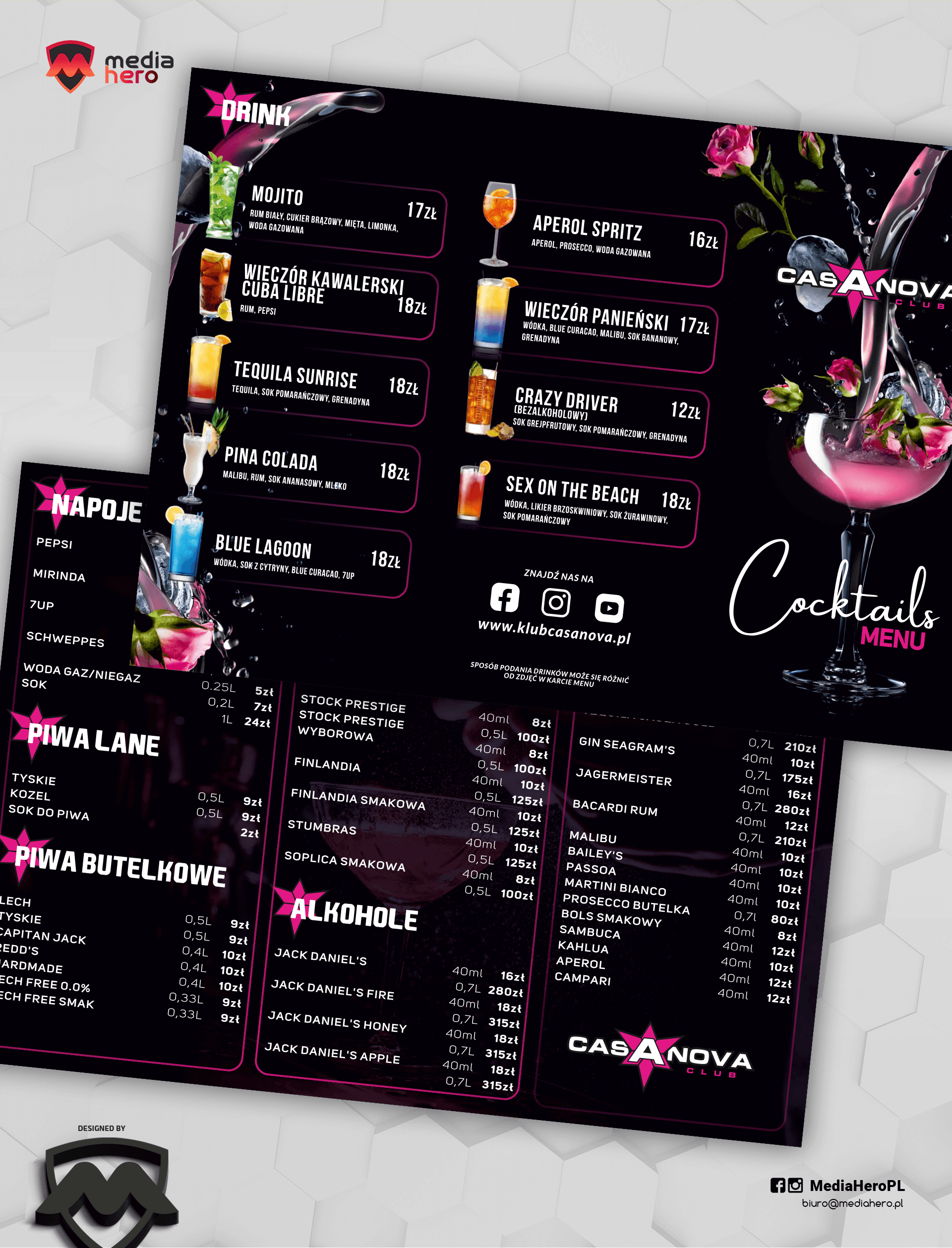 Projektowanie kart menu dla restauracji coctail bar hotelu gastronomii klubu dyskoteki 14