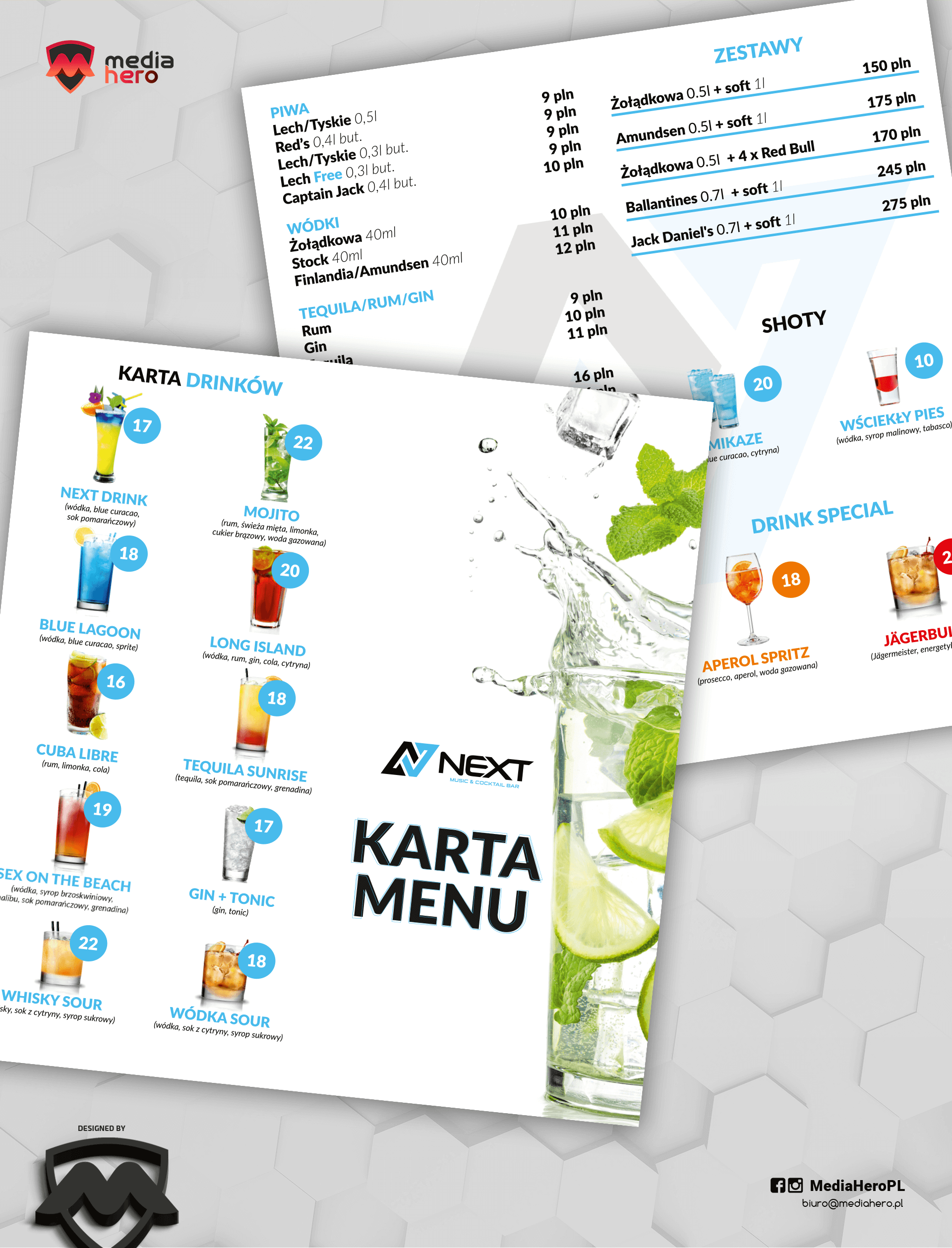 Projektowanie kart menu dla restauracji coctail bar hotelu gastronomii klubu dyskoteki 7